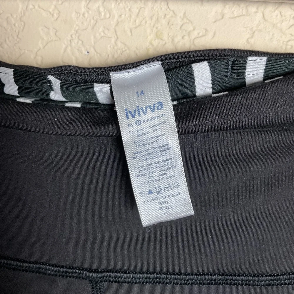 Ivivva By Lululemon Girls 14 Black Hyper Track Crop Leggings Mesh Legs W/Pockets - Picture 4 of 6